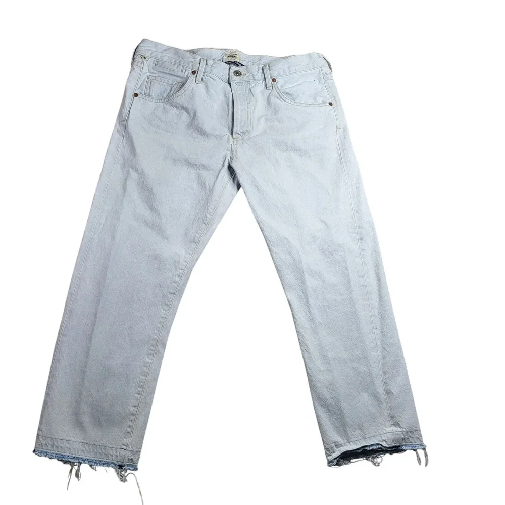 Citizens of Humanity Jeans W 31 Light Blue Emerson‎ Crop Slim Boyfriend Raw Hem